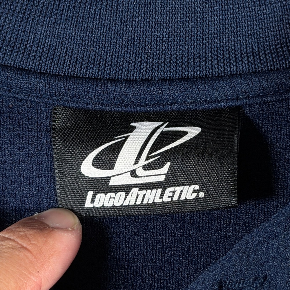 Logo Athletic Mens Navy Blue‎ Striped Trim Short Sleeve Pocket Polo Shirt Large - Picture 4 of 12